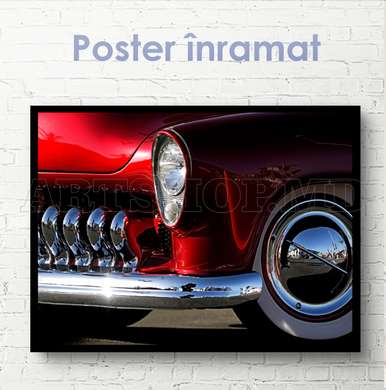Poster - Element roșu retro pentru mașină, 90 x 60 см, Poster inramat pe sticla, Transport