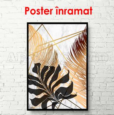 Poster - Grădină tropicală în culori aurii 1, 60 x 90 см, Poster înrămat, Glamour