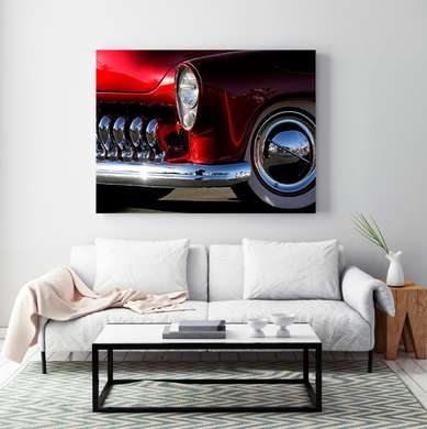 Poster - Element roșu retro pentru mașină, 45 x 30 см, Panza pe cadru, Transport
