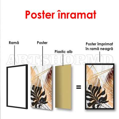 Poster - Grădină tropicală în culori aurii 1, 60 x 90 см, Poster înrămat, Glamour