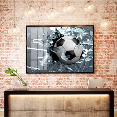Постер - Футбольный мяч на сером фоне, 90 x 60 см, Постер в раме, Спорт