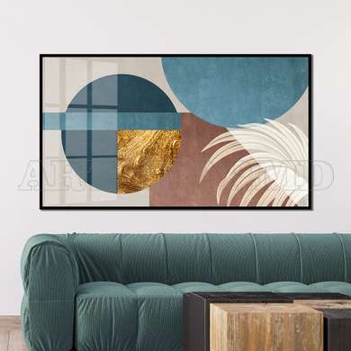 Poster - The leaf and the circles, 60 x 30 см, Canvas on frame, Abstract