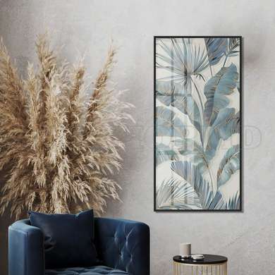 Poster - Gray tropical plants, 45 x 90 см, Framed poster on glass, Botanical