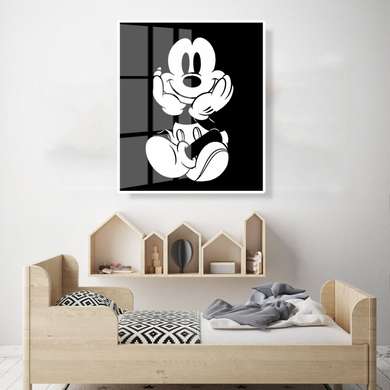 Постер - Черно белый Микки Маус, 30 x 45 см, Холст на подрамнике