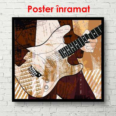 Poster - Chitară în mâinile unui muzician, 100 x 100 см, Poster inramat pe sticla