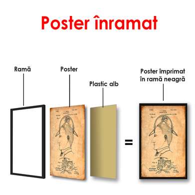 Постер - Чертеж человека в профиль, 60 x 90 см, Постер в раме, Винтаж