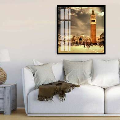 Poster - Retro Tower in the old town, 100 x 100 см, Framed poster, Vintage