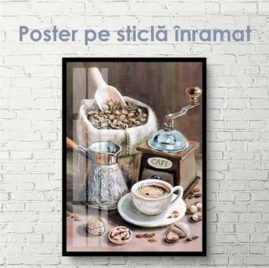 Poster - Set de cafea in stil vintage, 30 x 45 см, Panza pe cadru, Alimente și Băuturi