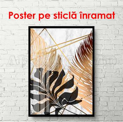 Poster - Grădină tropicală în culori aurii 1, 60 x 90 см, Poster înrămat, Glamour