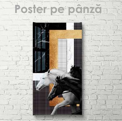 Постер, Бегущие лошади, 30 x 60 см, Холст на подрамнике, Животные