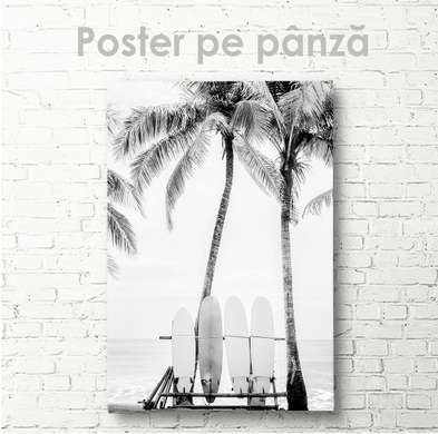 Poster - Surf boards, 60 x 90 см, Framed poster on glass, Black & White