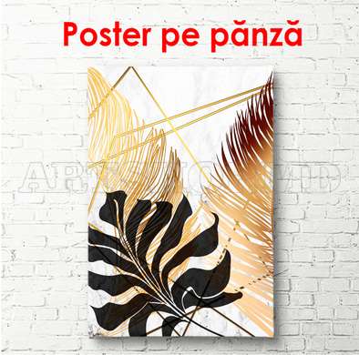 Poster - Grădină tropicală în culori aurii 1, 60 x 90 см, Poster înrămat, Glamour