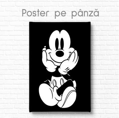 Poster - Mikcey Mouse alb-negru, 60 x 90 см, Poster inramat pe sticla