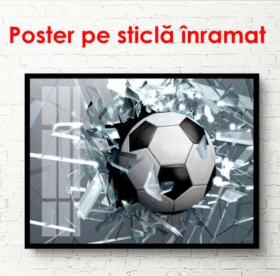 Постер - Футбольный мяч на сером фоне, 90 x 60 см, Постер в раме, Спорт