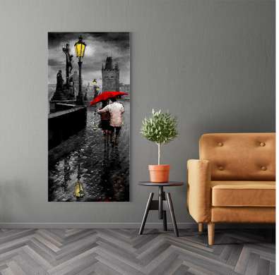 Постер - Прогулка под дождем, 30 x 90 см, Холст на подрамнике, Города и Карты