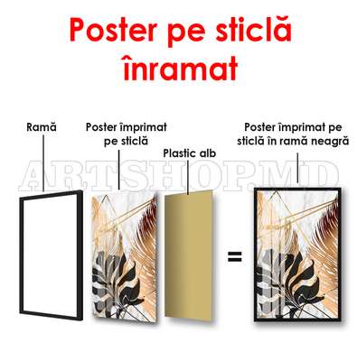 Poster - Grădină tropicală în culori aurii 1, 60 x 90 см, Poster înrămat, Glamour