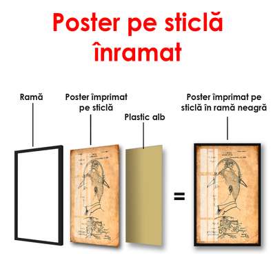 Постер - Чертеж человека в профиль, 60 x 90 см, Постер в раме, Винтаж