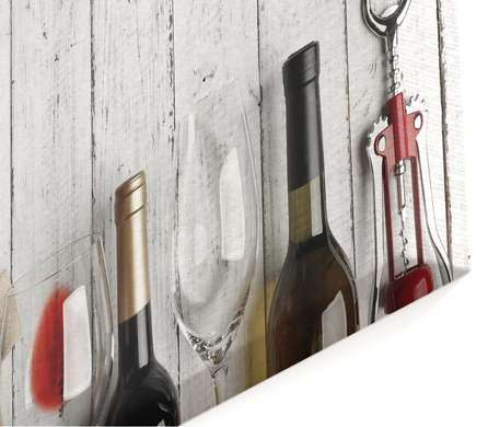 Modular picture, Bottles of wine on a wooden background., 198 x 115