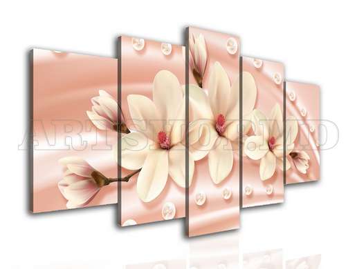 Modular picture, White magnolia on a pink background, 108 х 60