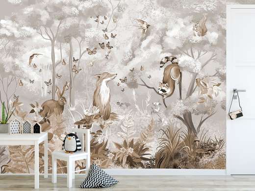 Nursery Wall Mural - Fox and animals in the forest world 1
