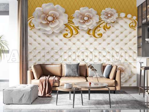 Wall mural - Cream flowers on leather background