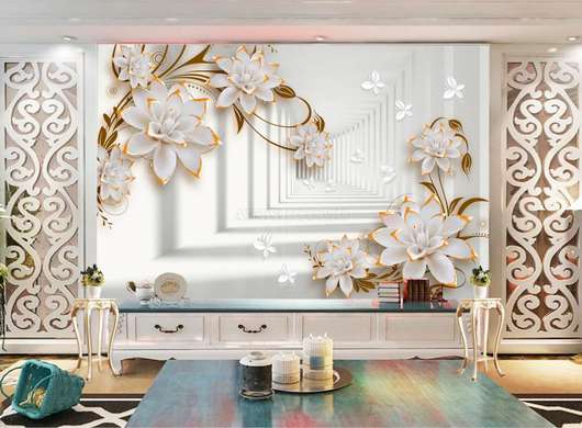 3D Wallpaper - Lotus with golden petals