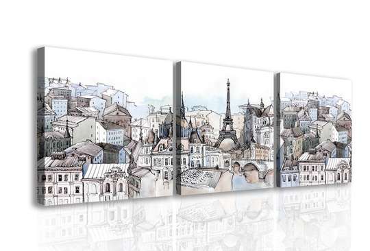 Модульная картина, Париж в холодных красках, 225 x 75
