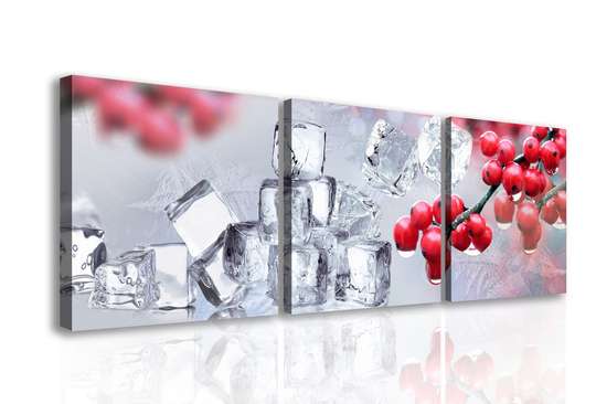 Модульная картина, Красные ягоды с кубиками льда, 225 x 75