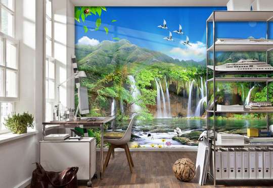 Wall Mural - Waterfall in the park with blue sky