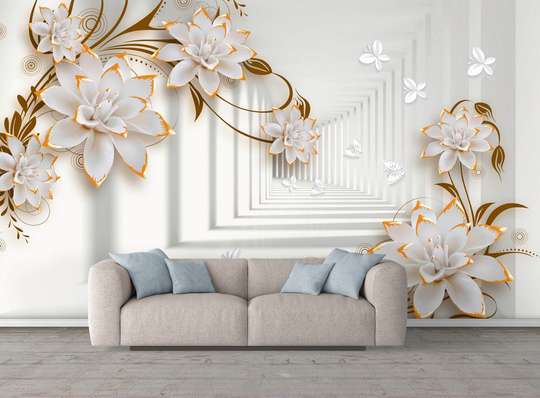 3D Wallpaper - Lotus with golden petals