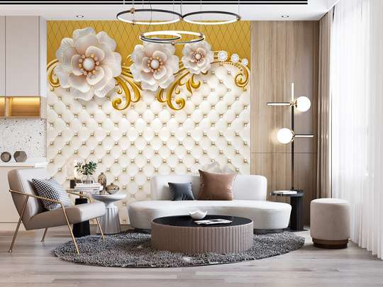 Wall mural - Cream flowers on leather background