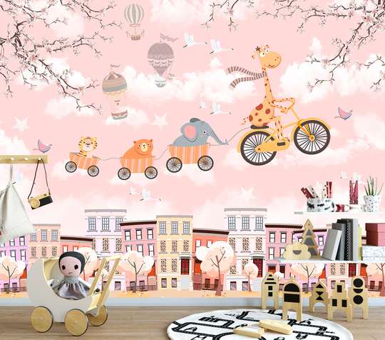 Nursery Wall Mural - Animals on a bike