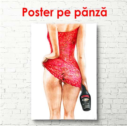 Poster - Rochie rosie, 30 x 45 см, Panza pe cadru, Nude