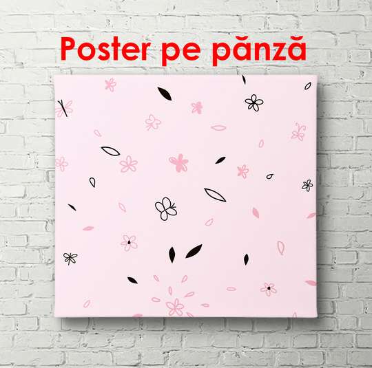 Постер - Листья на розовом фоне, 100 x 100 см, Постер в раме, Для Детей