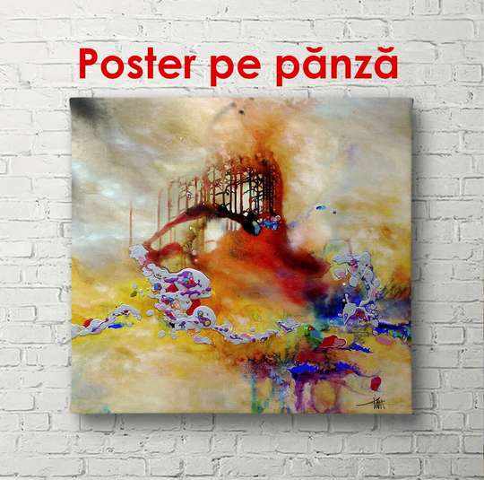 Poster - Yellow watercolor abstract, 100 x 100 см, Framed poster, Abstract