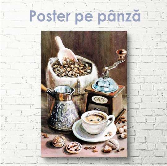 Постер - Кофейный набор в стиле винтаж, 30 x 45 см, Холст на подрамнике