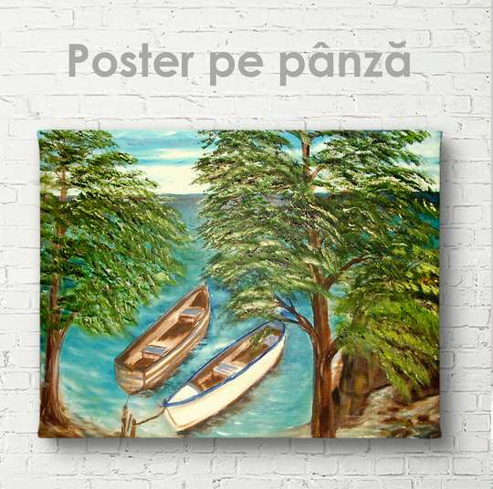 Постер - Лодки, 45 x 30 см, Холст на подрамнике, Живопись