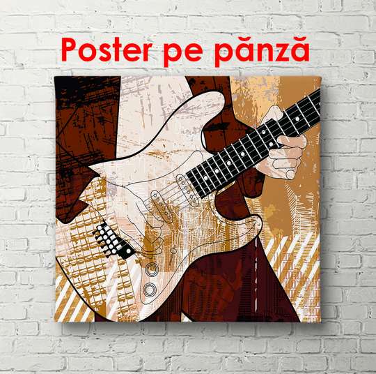 Poster, Chitară în mâinile unui muzician, 100 x 100 см, Poster înrămat