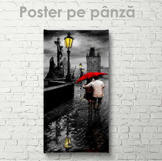 Poster - Walking in the rain, 30 x 90 см, Canvas on frame