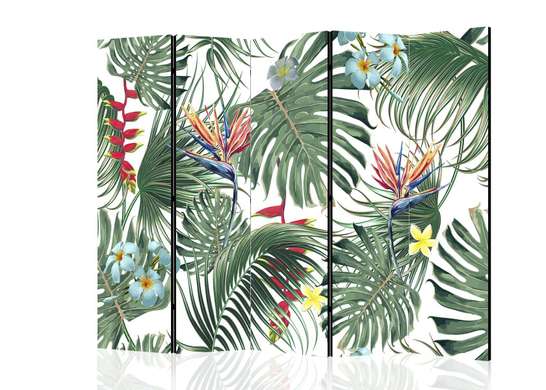 Screen - Green tropical leaves with flowers, 7