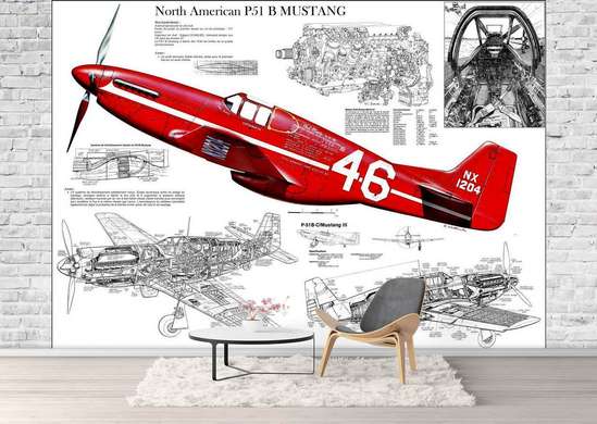 Wall Mural - Red plane on the background of the scheme of the aircraft.