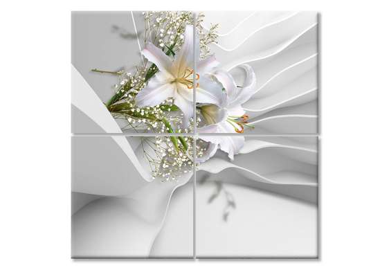 Модульная картина, Белая лилия на фоне стены., 120 x 120