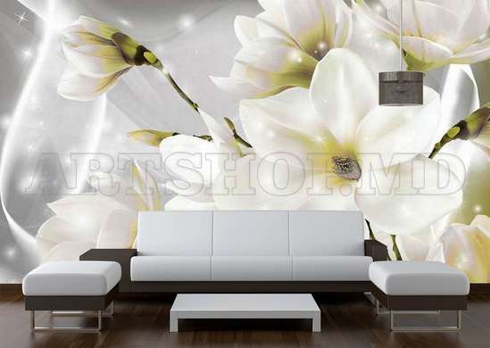 Wall Mural - White flowers on silk