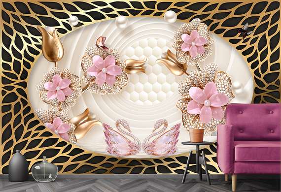 Wall Mural - Pale pink stones in the form of flowers