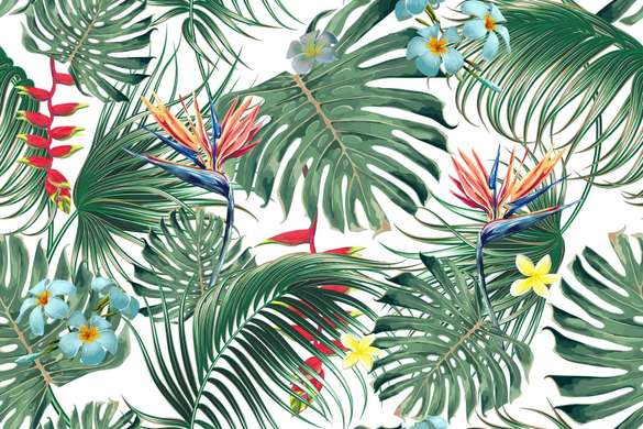 Screen - Green tropical leaves with flowers, 7
