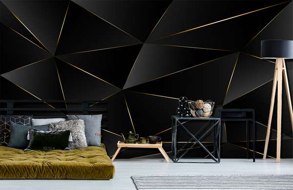 3Д Фотообои - Черные треугольники 3Д с золотыми краями