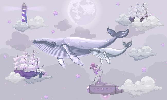 Murals for the nursery - "World of Dreams" in gray-violet shades