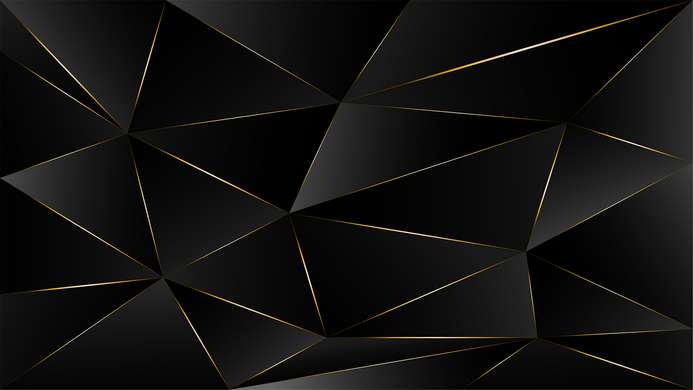 Fototapet 3D - Triunghiuri 3D negre cu margini aurii