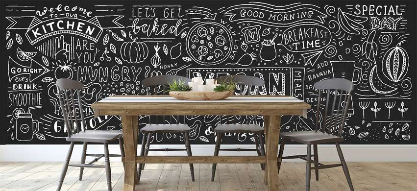 Wall Mural - Inscriptions and illustrations on a black background