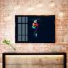 Poster - Astronaut with balloons in black space, 90 x 45 см, Framed poster on glass, Minimalism